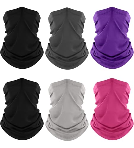 Fuinloth Neck Gaiter, 6 Pack Cooling UV Protection Bandana Face Mask Gator - color: 2 Black+gray+light Gray+pink+purple