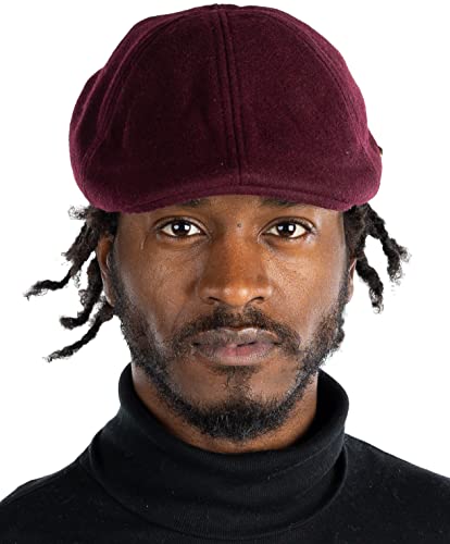 Funky Junque Men's Classic Wool Blend Newsboy Tweed Flat Cap - Stylish Vintage Hat - color: Burgundy, size: 6 3/4-7 1/8