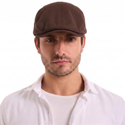 ZLYC Men Summer Flat Cap Scally Ivy Gatsby Newsboy Beret Driver Hat - color: Solid Coffee