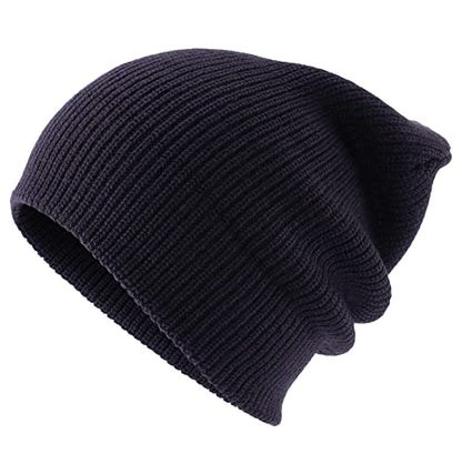 Connectyle 2 Pack Classic Cuffed Beanie Hat for Men & Women Warm Winter Knit Hat Thick Beanies Skull Cap Acrylic Watch Cap - color: Black+navy Blue