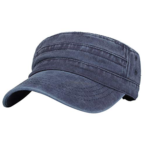 WITHMOONS Washed Cotton Cadet Cap Vintage Military Army Hat Mens Womens KZ40037 - color: Navy
