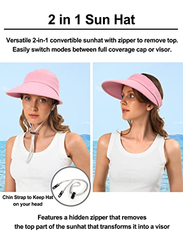 Sun Hats for Women Wide Brim Visor UV Protection Beach Summer Packable Cap - color: Pink