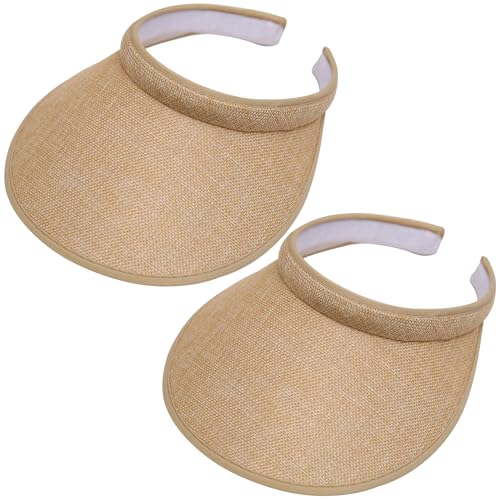 2 Pack Wide Brim Sun Visor Hats Women Men Large Clip-on Visors Hat UV Protection Outdoors Sports Golf Beach Cap - color: Khaki