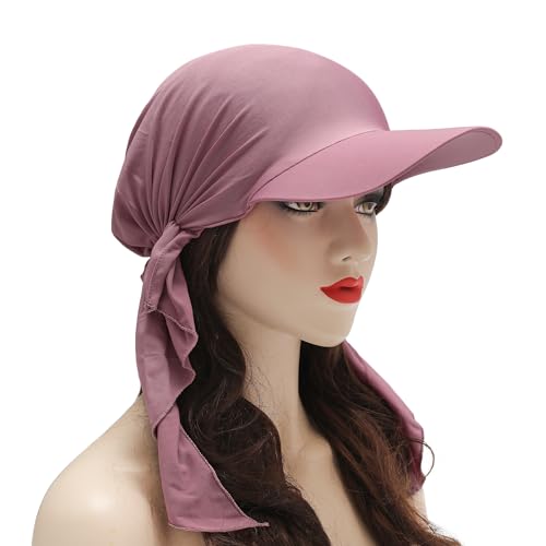 ZLYC Chemo Headwear for Women Brim Visor Head Scarf Pre Tied Headwraps Lightweight Skull Cap - color: Solid Purple White