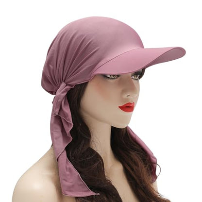 ZLYC Chemo Headwear for Women Brim Visor Head Scarf Pre Tied Headwraps Lightweight Skull Cap - color: Solid Purple White