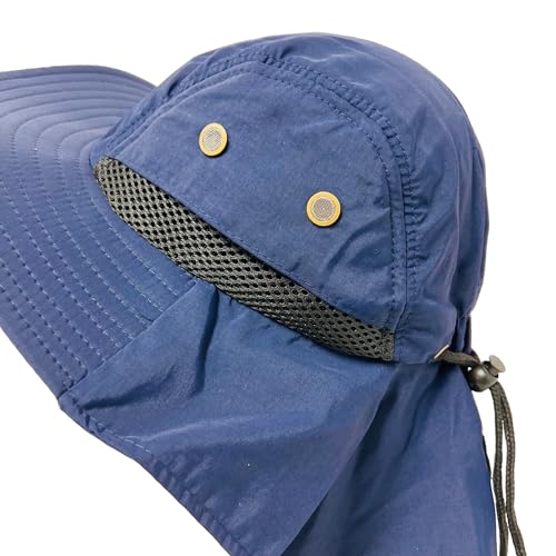 Packable and Adjustable Mesh Boonie Sun Hat with Neck Flap - color: Navy