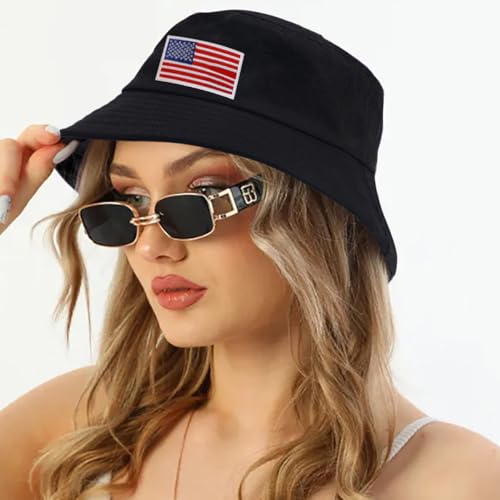 XYIYI 2 Pack Unisex Bucket Hat for Women Men Summer Beach Fishing Hat Sun Hat - color: American Flag Black White