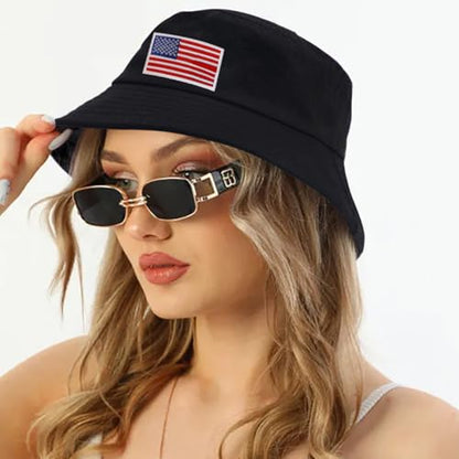 XYIYI 2 Pack Unisex Bucket Hat for Women Men Summer Beach Fishing Hat Sun Hat - color: American Flag Black White