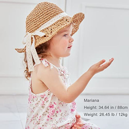 pureborn Baby Toddler Girls Straw Sun Hat Summer Beach Hat - color: Brown, size: 2-5T