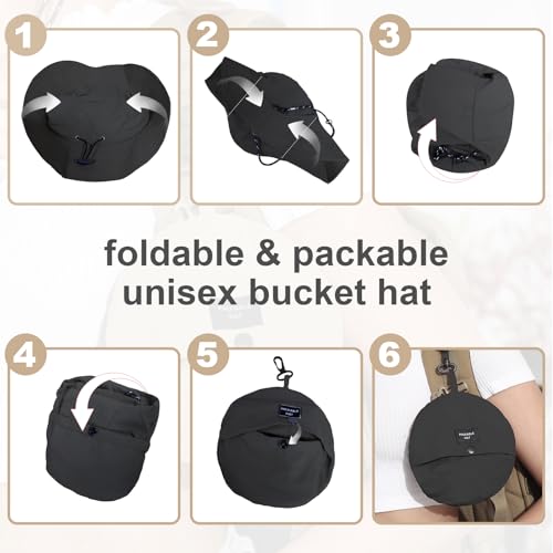 Packable Bucket Hat for Women Waterproof UV Protection Sun Hat - color: Dark Black