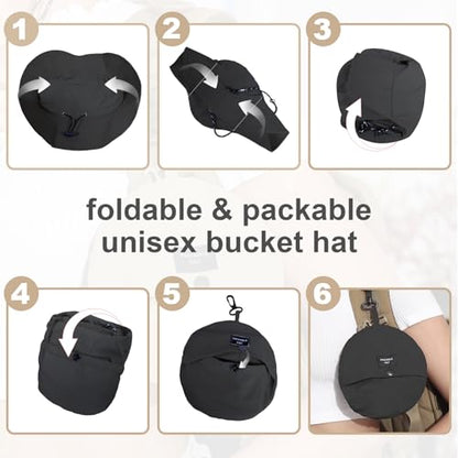 Packable Bucket Hat for Women Waterproof UV Protection Sun Hat - color: Dark Black