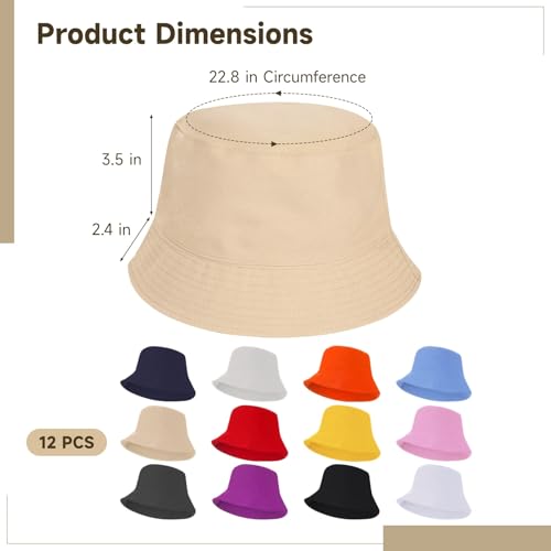 12 Pcs Bucket Hats - Plain Bucket Sun Hats for Men and Women, Unisex Solid Color Summer Caps, Foldable Cotton Fisherman Hats for Outdoor Walking, Hiking, Fishing, Travel