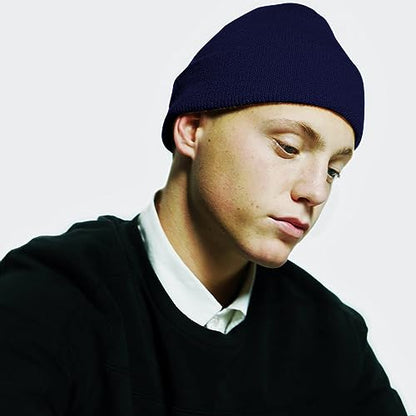Rosoz Beanie for Men Women Cuffed Knit Hat Winter Beanies Skull Cap Unisex - color: Navy Blue