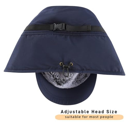 Connectyle Men's Winter Hat with Visor Warm Earflaps Hat Fully Lined Faux Fur Baseball Cap Trapper Hunting Hats - color: Navy