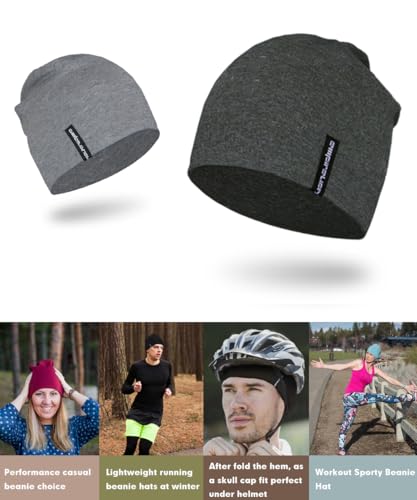 EMPIRELION Mens Running Beanie Hat, 9" Lightweight Helmet Liner Skull Cap - color: Dark Grey Mel. + Mid Grey Mel.