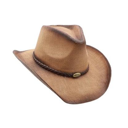 Straw Cowgirl Hat for Women Cowboy Hats for Men Wide Brim Sun Hat Shapeable Western Hat Beach Hat - color: Y-beige