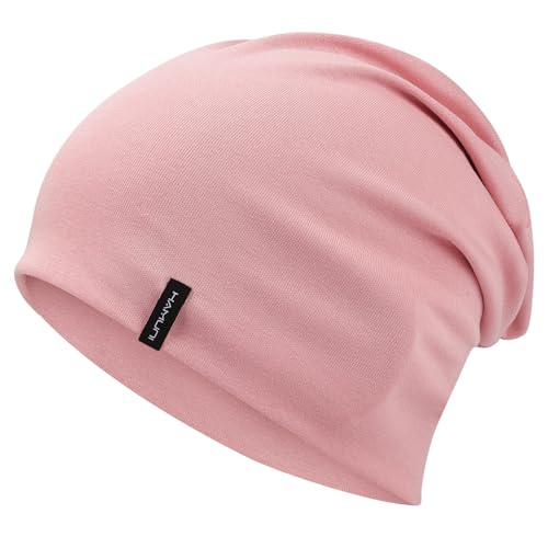 HAMUNI Slouchy Beanie for Women Men Soft Cotton Chemo Hats Double-Layer Warm Beanie Cap for Daily Wear & Transitional Seasons - color: Pink