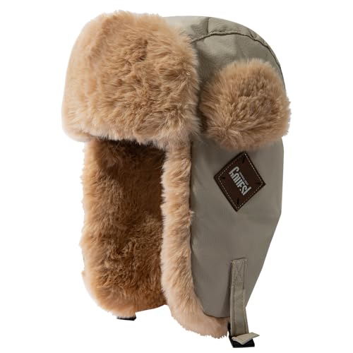 Croogo Faux Fur Trapper Hats with Ear Flaps Aviator Hat for Cold Weather Outdoor Ski Cap Black Ushanka Hat for Men Women - color: Pl2406-beige