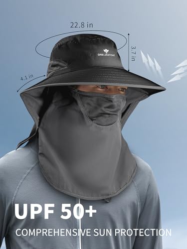 Fishing Hat, Men's Sun Hat, Anti-UV Sun Protection Wide Brim Fisherman Hat with Neck & Face Flap Cover, XL - color: Black, size: Large-X-Large