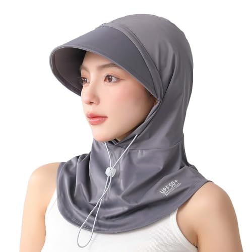 3-in-1 Cooling Breathable Balaclava Face Mask with Nose Mesh Sun UV Protection Hood Full Head Cover Women Outdoor - color: Dark Gray