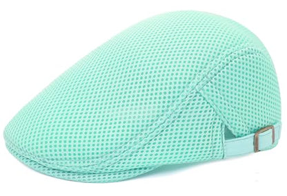 DIYDECAL Mens Breathable Mesh Summer Hat Adjustable Newsboy Beret Ivy Cap Cabbie Flat Cap - color: Green