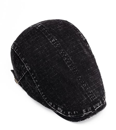 Quanhaigou Unisex Denim Newsboy Hats Flat Ivy Gatsby Cabbie Driving Berets Hat Cotton Dad Cap for Men Women - color: Retro Plaid Black