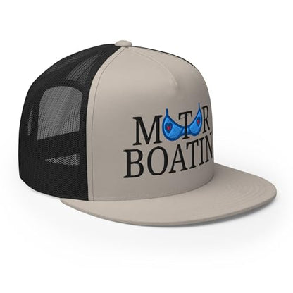 NX Motor Boatin Embroidered Flat Bill Trucker Hat High Crown Snapback Cap - color: Silver/ Black