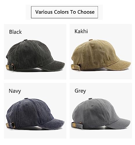 Short Brim Vintage Baseball Cap Adjustable Unstructured Washed Distressed Cotton Blank Dad Hat for Men & Women - color: Grey
