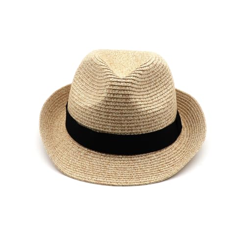 Straw Fedora Hat Panama Hats Mens Beach Hat Derby Hat Packable Trilby - color: Natural, size: Medium