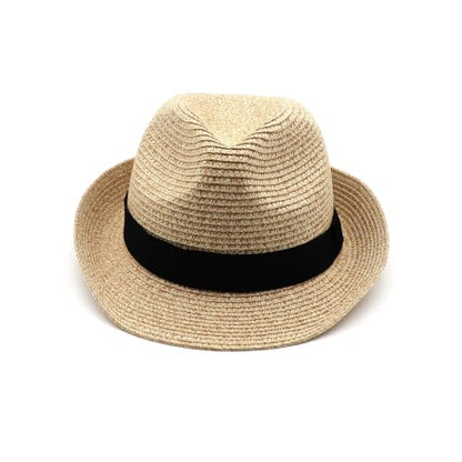Straw Fedora Hat Panama Hats Mens Beach Hat Derby Hat Packable Trilby - color: Natural, size: Medium