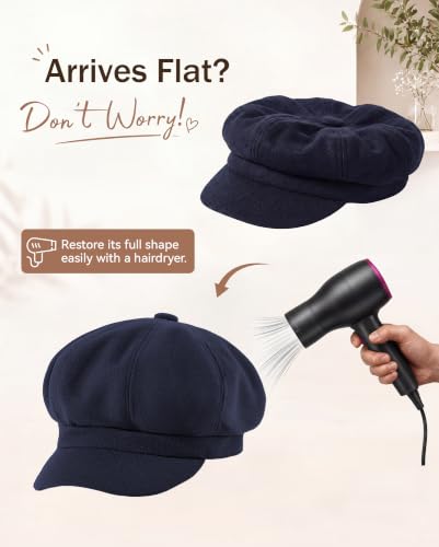 American Trends Newsboy Hats for Women Baker Boy Cap Fall Winter Beret - color: A Navy Blue