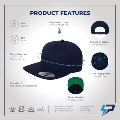 Custom Flat Brim Snapback Cap-Alien Peace Sign and Symbol - color: Navy Design Only