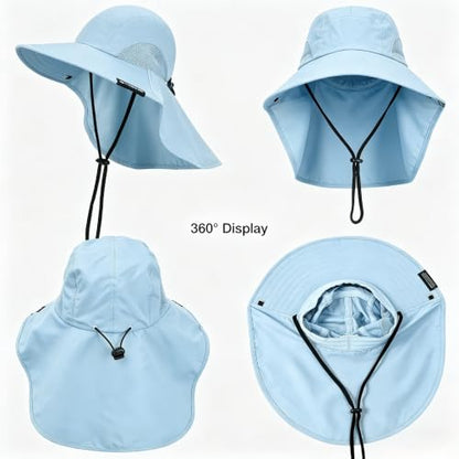 Solaris Small‑Head‑Fit Sun Hat with Neck Flap for Men & Women - color: #2 Blue, size: Medium