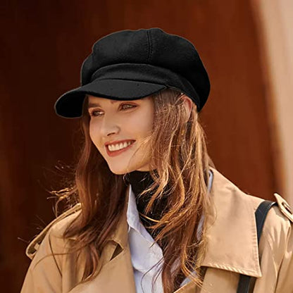 Newsboy Caps for Women Classic Beret Hats Autumn Winter Cap - color: Black