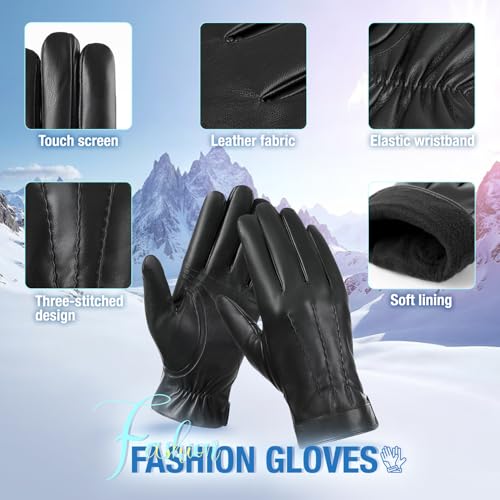 Winter Balaclava Face Mask PU Leather Gloves Set,Breathable Full Face Mask Touchscreen Waterproof Gloves for Men Women - size: Medium