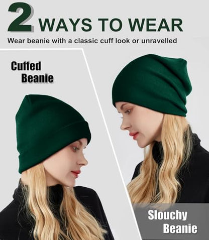 Womens Satin Lined Beanie Wool Silk Lining Slouchy Warm Skull Cap - color: 1pcs Wood Green