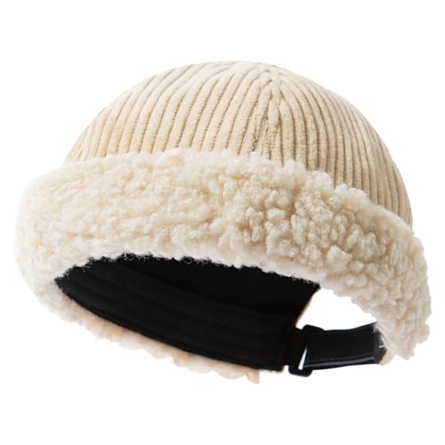 Corduroy Brimless Hats for Men Vintage Retro Beanie Hat Winter Docker Hat Sailor Cap Fisherman Leon Hat Landlord Hat - color: Mg-xgmgupdxr43-khaki