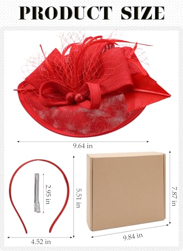Zinniday Kentucky Fascinators Hats for Women - Vintage Tea Party Outfit Headband Church Derby Hat for Women (9.64x7.87inch) - color: Red