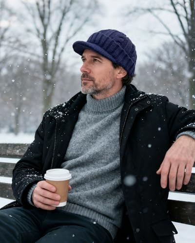 Clakllie Winter Visor Beanie Stretchy Cable Knitted Hats Stylish Skullcap Cold Weather Ski Snow Caps Cadet Newsboy Cap - color: S-nb03-navy Blue