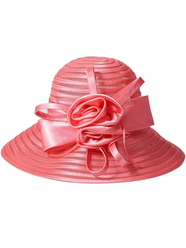 Women's Wedding Bridal Derby Fascinators-Floral Cloche,Bowler&Wide Brim Kentucky Hats for Church,Party&Horse Races - color: Pink