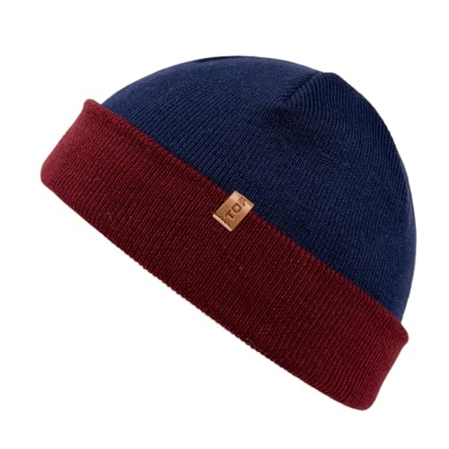 TOP-EX Merino Wool Fisherman Beanie for Men Women, Knit Watch Cap Winter - color: Navy / Burgundy, size: Medium-Large