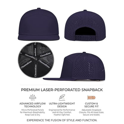 4 Inclusive Sizes Performance Flat Brim Trucker Hat Men Women, 7 Panel Snapback Running - color: 64.navy Blue