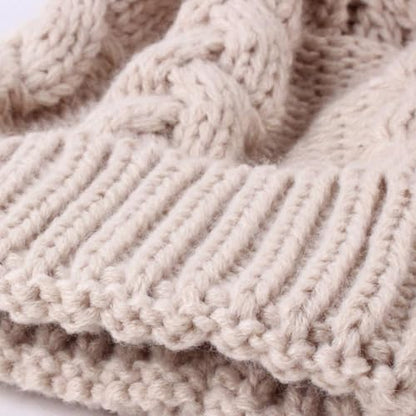 2PCS Parent-Child Knit Hat Family Matching Winter Warmer Hat Mother & Baby Crochet Beanie Ski Cap with Pom - color: Khaki