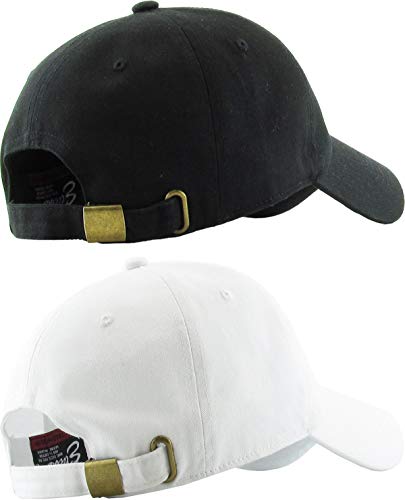 KBETHOS Classic Unisex Cotton Adjustable Low Crown Baseball Cap – Plain Dad Hat - color: Black + White (2 Pack)