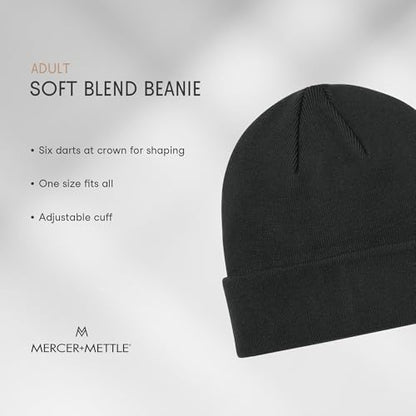 Mercer+Mettle Unisex Soft Blend Beanie | Lightweight Winter Hat for Men & Women, Double Layer Cuffed Design, Snug Fit - color: Deep Black