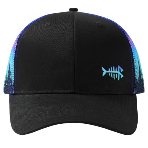 BASSDASH Printed Mesh Trucker Hat for Men Women Adjustable Baseball Cap Fishing Camping Outdoors Sporting Hat with Snap FH20 - color: Black/Night Forest, style: Big Head
