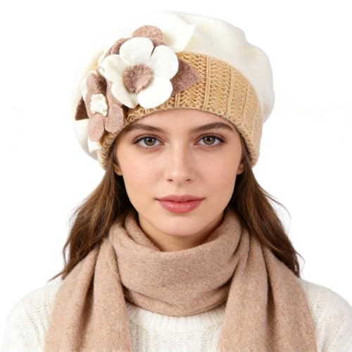 Women’s Vintage Wool Beret Winter Hats Elegant French Beret Beanie Dress Hat for Ladies - color: Hy023-cream
