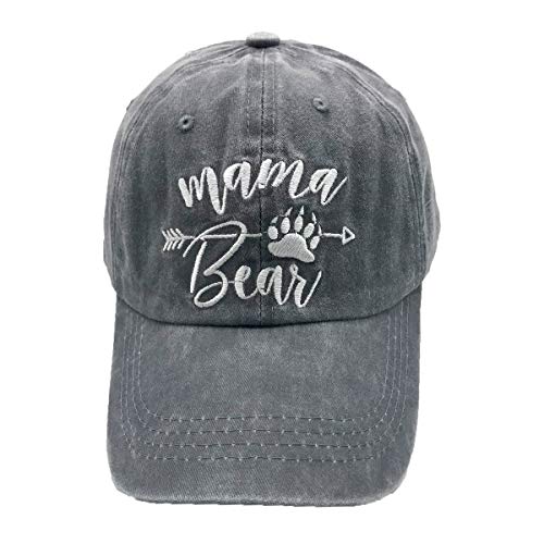 Women's Mama Bear Arrow Baseball Hat Embroidered Washed Denim Mom Cap - color: Mama Bear - Grey
