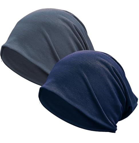 JarseHera 2 Pack Wider Slouchy Beanie for Men Women Oversize Chemo Headwear Large Baggy Skull Cap Cancer Caps Hats - color: 2 Pair,navy+dark Gray-large