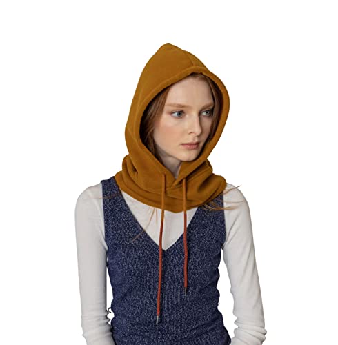 Unisex Sporty Snood Hat with drawstring Hood Scarf Neck Warmer Winter Balaclava Hood - color: Camel